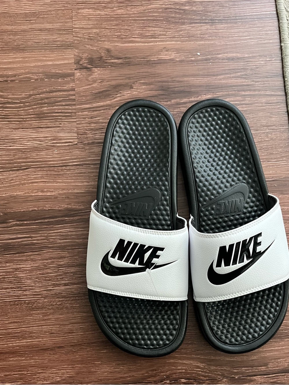 Nike Benassi JDI Slide Sandals in Black and White